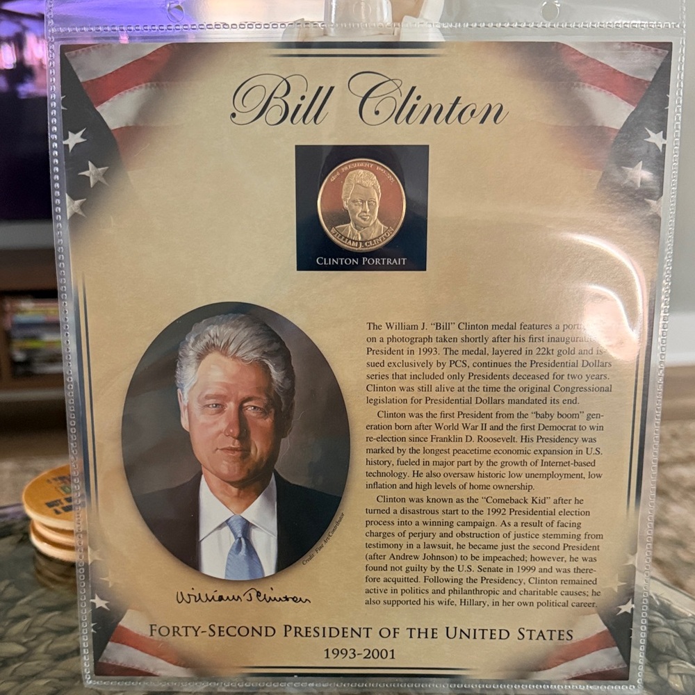 Bill Clinton Commemorative Medal Display